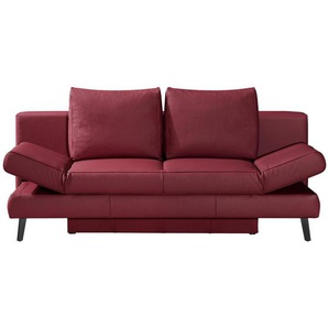 Novel Schlafsofa, Weinrot, Leder, Echtleder, Rindleder, Uni, 2-Sitzer, 200x85x90 cm, Lederauswahl, Schlafen auf Sitzhöhe, Wohnzimmer, Sofas & Couches, Wohnlandschaften, Ledersofas