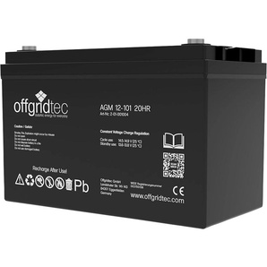 OFFGRIDTEC Solar-Akkus AGM Solarbatterie Akkumulatoren Schraubbare M8-Terminals Gr. 12 V 101000 mAh, schwarz Solartechnik