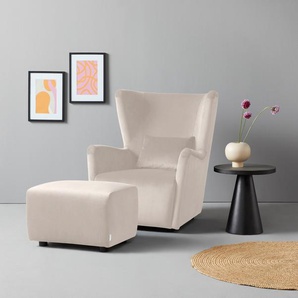 Ohrensessel LEGER HOME BY LENA GERCKE Levke Sessel Sessel Gr. Samtoptik, mit Hocker, B/H/T: 86cm x 98cm x 80cm, beige (creme) wahlweise mit oder ohne Hocker