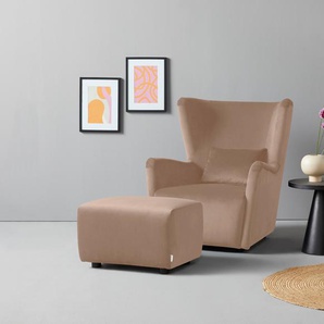 Ohrensessel LEGER HOME BY LENA GERCKE Levke Sessel Sessel Gr. Samtoptik, mit Hocker, B/H/T: 86cm x 98cm x 80cm, grau (taupe) wahlweise mit oder ohne Hocker