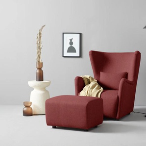 Ohrensessel LEGER HOME BY LENA GERCKE Levke Sessel Sessel Gr. Struktur fein recycelt, mit Hocker, B/H/T: 86 cm x 98 cm x 80 cm, rot (weinrot) Ohrensessel wahlweise mit oder ohne Hocker