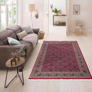 Orientteppich HOME AFFAIRE Kiara Teppiche Gr. B/L: 70 cm x 140 cm, 12 mm, 1 St., rot Fransenteppich Esszimmerteppiche handgeknüpft, reine Wolle, mit Fransen, Wohnzimmer