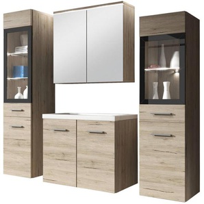 P & B Badezimmer, Eiche San Remo, Kunststoff, 5-teilig, 8 Fächer, 120 cm, Fsc, hängend, Badezimmer, Badmöbelsets & -serien, Badmöbel-Sets