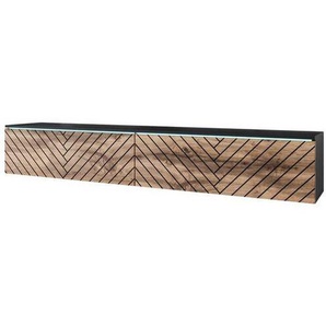 P & B Lowboard, Schwarz, Eiche Wotan, Holzwerkstoff, 2 Fächer, 180x30x33 cm, Fsc, stehend, hängend, Beleuchtung, Wohnzimmer, Wohnwände, Lowboards