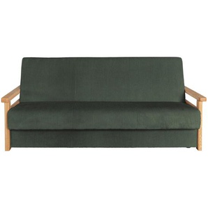 P & B Schlafsofa, Dunkelgrün, Textil, Eiche, 2-Sitzer, 220x90x90 cm, Schlafen auf Sitzhöhe, Kinder- & Jugendzimmer, Jugendmöbel, Jugendsofas