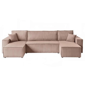 P & B Wohnlandschaft Carlos, Hellbraun, Textil, 8-Sitzer, U-Form, 315x142 cm, Wohnzimmer, Sofas & Couches, Wohnlandschaften, Wohnlandschaften in U-Form