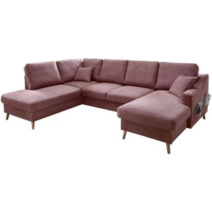 P & B Wohnlandschaft, Rosa, Textil, Buche, massiv, Struktur, 6-Sitzer, Füllung: Schaumstoff, U-Form, 301x200 cm, Made in EU, Liegefunktion, Schlafen auf Sitzhöhe, Wohnzimmer, Sofas & Couches, Wohnlandschaften, Wohnlandschaften in U-Form