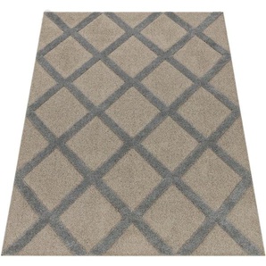 Paco Home Hochflor-Teppich Genua 745, rechteckig, Höhe: 34 mm, Uni-Farben, Hoch-Tief Effekt, modernes Design, Rauten, weicher Flor