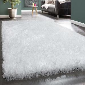 Hochflor Teppich Wohnzimmer Schlafzimmer Shaggy Einfarbig Flauschig Modern Weiß 60x100 cm - Paco Home