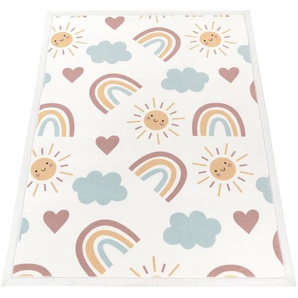 Paco Home Kinderteppich Emilia 352, rechteckig, Höhe: 24 mm, Kurzflor, Sonne, Wolken, Regenbogen, sehr weicher Flor