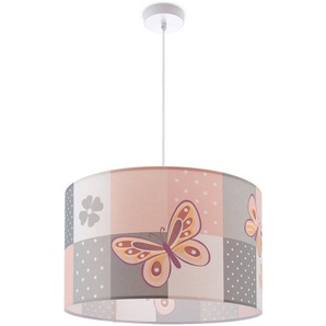 Paco Home Pendelleuchte Cosmo 220, ohne Leuchtmittel, Lampe Kinderzimmer Deckenlampe Rosa Schmetterling Blumen Karo E27