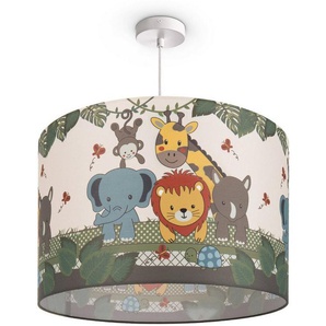 Paco Home Pendelleuchte Diamond 634, ohne Leuchtmittel, Kinderlampe Deckenlampe LED Kinderzimmer, Dschungel-Tiere, E27