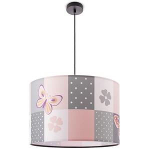 Paco Home Pendelleuchte Cosmo 220, ohne Leuchtmittel, Lampe Kinderzimmer Deckenlampe Rosa Schmetterling Blumen Karo E27