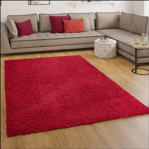 Shaggy Hochflor Langflor Teppich Sky Einfarbig in Rot ø 160 cm Rund - Paco Home