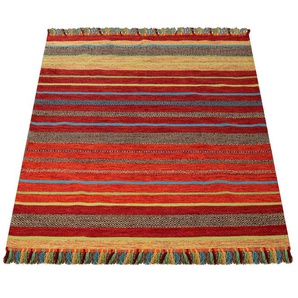 Paco Home Teppich Kilim 213, rechteckig, Höhe: 12 mm, handgewebter Wendeteppich, reine Baumwolle, gestreift, Wohnzimmer