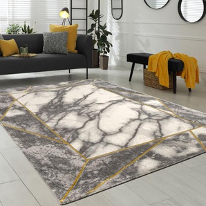 Paco Home - Wohnzimmer-Teppiche Grau Gold Weich Marmor Optik Kurzflor mit vers. Designs 80x150 cm, Gold 5