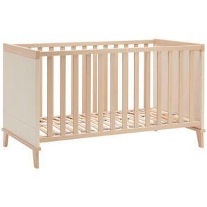 Paidi Gitterbett Malio, Beige, Holz, Holzwerkstoff, Buche, massiv, 76.2x83.3x144.6 cm, GS-geprüft, Blauer Engel, Goldenes M, zum Juniorbett umbaubar, höhenverstellbar, Sitzsofa Aufbauanleitung im Karton, Lattenrost inklusive, Schlupfsprossen, Babymöbel,