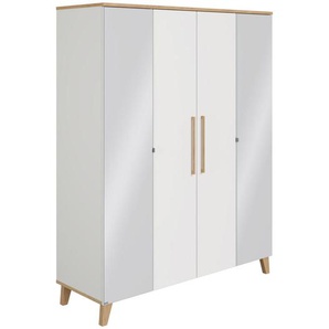 Paidi Kleiderschrank Oscar, Weiß, Eiche, Holzwerkstoff, Eiche, massiv, 10 Fächer, 164x206x55.9 cm, Blauer Engel, Goldenes M, Beimöbel erhältlich, Kinder- & Jugendzimmer, Jugendmöbel, Jugendkleiderschränke