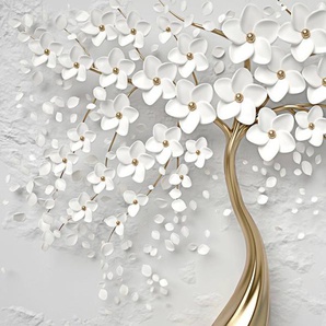 Papermoon Fototapete Blumen weiß gold