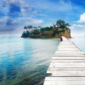 Papermoon Fototapete HOLZ-BRÜCKE-AGIOS SOSTIS INSEL PIER STEG MEER SEE WALD