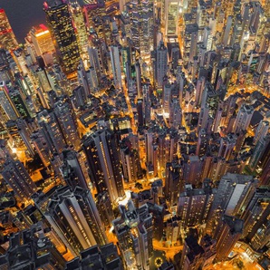 Papermoon Fototapete HONG KONG-VOGEL PERSPEKTIVE SKYLINE NACHT PANORAMA XXL