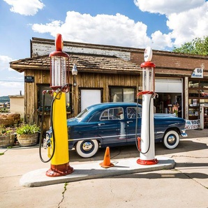 Papermoon Fototapete RETRO TANKSTELLE-ROUTE 66 VINTAGE OLDTIMER USA CAR XXL