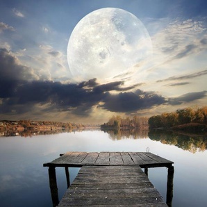 Papermoon Fototapete Steg im Wasser mit Mond