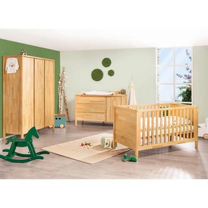 Pinolino Babyzimmer Enno, Buche, Holz, Buche, massiv, 6 Fächer, 3 Schubladen, in verschiedenen Größen erhältlich,zum Juniorbett umbaubar, höhenverstellbar, Sprossen mit Normabstand, Aufbauanleitung im Karton, Lattenrost inklusive, Schlupfsprossen,