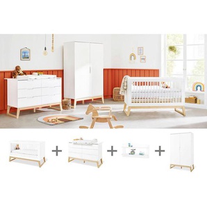 Pinolino Babyzimmer Pinolino Bridge, Weiß, Esche, Holz, Holzwerkstoff, Esche, massiv, 5 Fächer, 6 Schubladen, in verschiedenen Größen erhältlich,zum Juniorbett umbaubar, höhenverstellbar, Sprossen mit Normabstand, Aufbauanleitung im Karton, Lattenrost