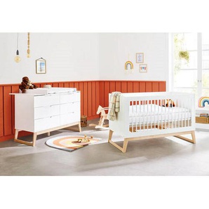 Pinolino Babyzimmer Pinolino Bridge, Weiß, Esche, Holz, Holzwerkstoff, Esche, massiv, 6 Schubladen, zum Juniorbett umbaubar, höhenverstellbar, Sprossen mit Normabstand, Aufbauanleitung im Karton, Lattenrost inklusive, Schlupfsprossen, Babymöbel,