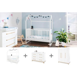 Pinolino Babyzimmer Pinolino Hilda & Riva, Weiß, Holz, 3-teilig, Kiefer,Esche,Esche, teilmassiv, massiv, 6 Fächer, 6 Schubladen, in verschiedenen Größen erhältlich,zum Juniorbett umbaubar, höhenverstellbar, Sprossen mit Normabstand, Aufbauanleitung im