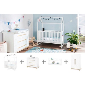 Pinolino Babyzimmer Pinolino Hilda & Riva, Weiß, Holz, 4-teilig, Kiefer,Esche,Esche, teilmassiv, massiv, 4 Fächer, 3 Schubladen, in verschiedenen Größen erhältlich,zum Juniorbett umbaubar, höhenverstellbar, Sprossen mit Normabstand, Aufbauanleitung im