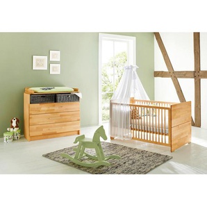 Pinolino Babyzimmer Pinolino Natura, Buche, Holz, Buche, massiv, 3 Schubladen, zum Juniorbett umbaubar, höhenverstellbar, Sprossen mit Normabstand, Aufbauanleitung im Karton, Lattenrost inklusive, Schlupfsprossen, Babymöbel, Babyzimmer-Sets