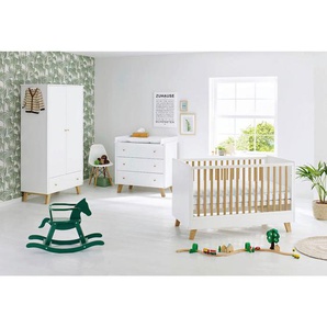 Pinolino Babyzimmer Pinolino Pan, Weiß, Eiche, Holz, Holzwerkstoff, Eiche, 2 Fächer, 3 Schubladen, in verschiedenen Größen erhältlich,zum Juniorbett umbaubar, höhenverstellbar, Sprossen mit Normabstand, Aufbauanleitung im Karton, Lattenrost inklusive,