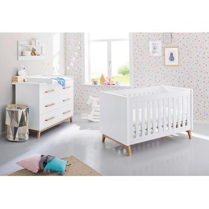 Pinolino Babyzimmer Pinolino Riva, Weiß, Esche, Holzwerkstoff, 6 Schubladen, zum Juniorbett umbaubar, höhenverstellbar, Sprossen mit Normabstand, Aufbauanleitung im Karton, Lattenrost inklusive, Schlupfsprossen, Babymöbel, Babyzimmer-Sets