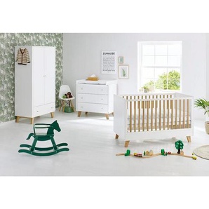 Pinolino Babyzimmer Pinolino Pan, Weiß, Eiche, Holzwerkstoff, 2 Fächer, 3 Schubladen, in verschiedenen Größen erhältlich,zum Juniorbett umbaubar, höhenverstellbar, Sprossen mit Normabstand, Aufbauanleitung im Karton, Lattenrost inklusive, Schlupfsprossen,