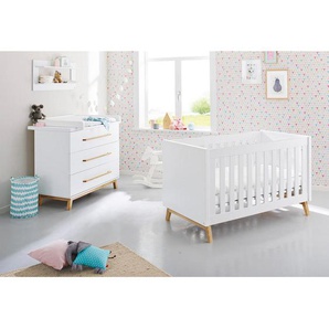 Pinolino Babyzimmer Pinolino Riva, Weiß, Esche, Holzwerkstoff, 3 Schubladen, zum Juniorbett umbaubar, höhenverstellbar, Sprossen mit Normabstand, Aufbauanleitung im Karton, Lattenrost inklusive, Schlupfsprossen, Babymöbel, Babyzimmer-Sets