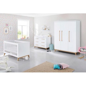 Pinolino Babyzimmer Pinolino Riva, Weiß, Esche, Holzwerkstoff, 3-teilig, 6 Fächer, 6 Schubladen, in verschiedenen Größen erhältlich,zum Juniorbett umbaubar, höhenverstellbar, Sprossen mit Normabstand, Aufbauanleitung im Karton, Lattenrost inklusive,