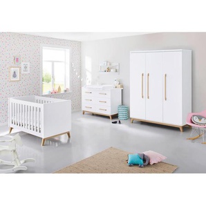 Pinolino Babyzimmer Pinolino Riva, Weiß, Esche, Holzwerkstoff, 4 Fächer, 3 Schubladen, in verschiedenen Größen erhältlich,zum Juniorbett umbaubar, höhenverstellbar, Sprossen mit Normabstand, Aufbauanleitung im Karton, Lattenrost inklusive,