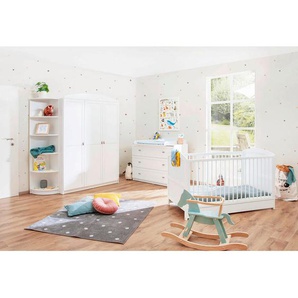 Pinolino Babyzimmer Pinolino Laura, Weiß, Holzwerkstoff, 6 Fächer, 3 Schubladen, in verschiedenen Größen erhältlich,zum Juniorbett umbaubar, höhenverstellbar, Sprossen mit Normabstand, Aufbauanleitung im Karton, Lattenrost inklusive, Schlupfsprossen,