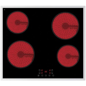 PKM Glaskeramikkochfeld Eb-C4G, Schwarz, Edelstahl, Metall, Glas, 59x5x52 cm, Kindersicherung, Sicherheitsabschaltung, Betriebskontrollleuchte, Hauptschalter, Restwärmeanzeige je Kochzone, Edelstahlrahmen, Timerfunktion, Küchen, Küchenelektrogeräte,