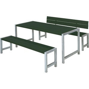 PLUS Garten-Essgruppe Plankengarnituren, (3-tlg), bestehend aus: Tisch und 2 Bänke + 1 Rückenlehne