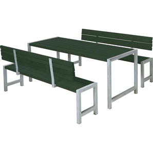 PLUS Garten-Essgruppe Plankengarnituren, (3-tlg), bestehend aus: Tisch und 2 Bänke + 2 Rückenlehnen