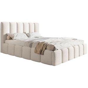 Polsterbett 140x200 Palermo - Doppelbett mit Schaumstoff, Bettkasten - Hersteller, Design Bett, Bouclé stoff (Creme - Anthology 1) - Creme