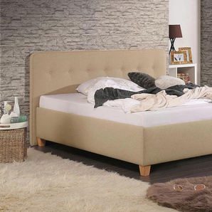 Polsterbett MAINTAL Mison, beige (beige, buche hell geölt), B:153cm H:102cm L:207cm, Struktur fein (100% Polyester), Betten, mit oder ohne Matratze Bonell-, Kaltschaum-, Taschenfederkern Matratze