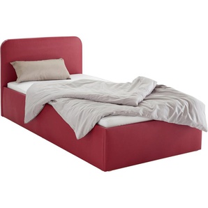 Polsterbett, rot, B:130cm L:210cm, Bezug Bett: wahlweise Microfaser (100% Polyester), Strukturstoff (77% Polyester, 23% Viskose) oder Kunstleder, Bonnell-Federkernmatratze: Mischgewebe (51% Polyprophlen, 39% Polyester, 10% Baumwolle), Kaltschaummatratze: