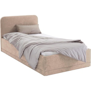 Polsterbett, beige (dunkelbeige), B:130cm L:210cm, Bezug Bett: wahlweise Microfaser (100% Polyester), Strukturstoff (77% Polyester, 23% Viskose) oder Kunstleder, Bonnell-Federkernmatratze: Mischgewebe (51% Polyprophlen, 39% Polyester, 10% Baumwolle),