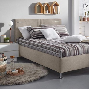 Polsterbett Elba, beige (dunkelbeige), B:150cm L:210cm, Bezug Bett: Microfaser (100% Polyester) oder Strukturstoff (77% Polyester, 23% Viskose), Bonnell-Federkernmatratze: 51% Polypropylen, 39% Polyester und 10% Baumwolle, Kaltschaummatratze: 100%