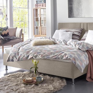 Polsterbett Elba, beige (dunkelbeige), B:210cm L:210cm, Bezug Bett: Microfaser (100% Polyester) oder Strukturstoff (77% Polyester, 23% Viskose), Bonnell-Federkernmatratze: 51% Polypropylen, 39% Polyester und 10% Baumwolle, Kaltschaummatratze: 100%