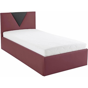 Polsterbett Malibu, rot (rot, schwarz), B:132cm L:212cm, Bezug Bett: Kunstleder, Bonnell-Federkernmatratze: 51% Polypropylen, 39% Polyester und 10% Baumwolle, Kaltschaummatratze: 100% Polyester, Bezug abnehm- und waschbar bis 60u00b0C, WESTFALIA